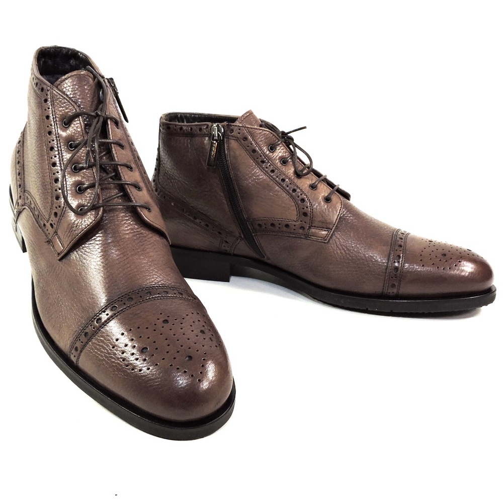 BALDININI 🇮🇹 MEN'S BROWN SOFT LEATHER WINTER FUR LINING COMFORT BOOTIE